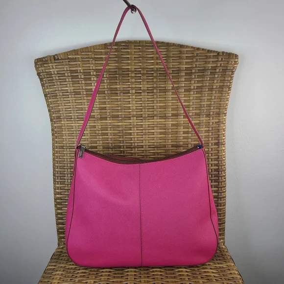 Hobo International Pink Saffiano Leather Shoulder Bag Purse - Picture 1 of 16